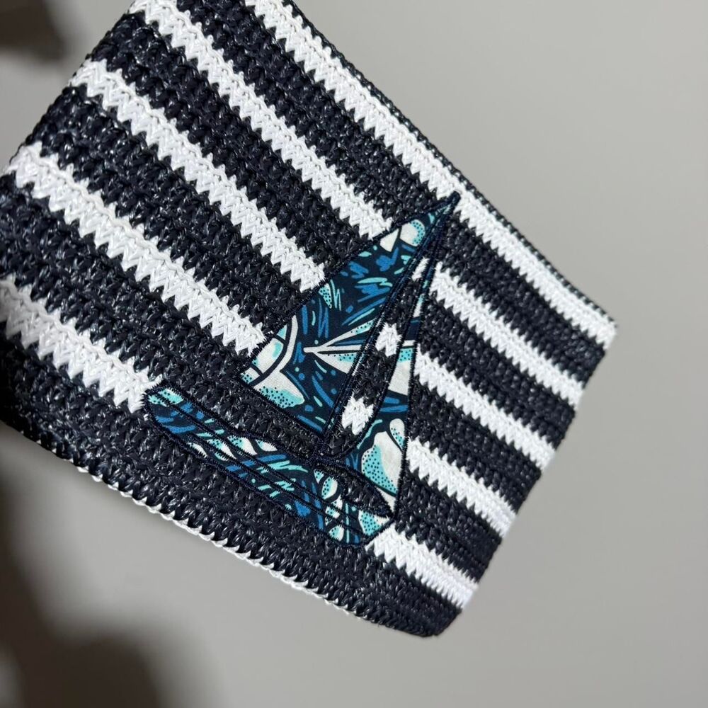 Vera Bradley Navy White Striped Straw Wristlet | Summer Sailboat Print - Picture 6 of 6